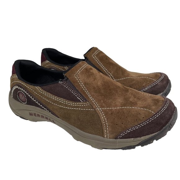 Merrell Shoes Merrell Womens Kamori Moc Brown Suede Slip On Air Cushion Comfort Shoes Poshmark